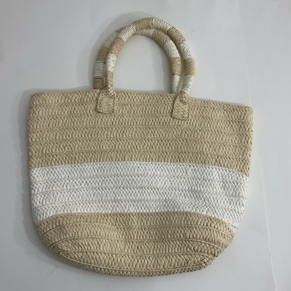 Altru straw summer beige/white top handle bag